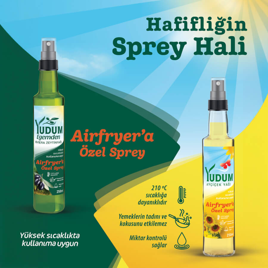 Yudum Ayçiçek Airfryer'a Özel Sprey Yağ 250 ml Cam 1 Koli (12 Adet) - Thumbnail