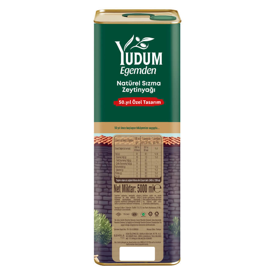 Yudum Egemden Yumuşak Lezzet 5 lt Sızma Zeytinyağı Teneke 1 Koli (4 Adet) - Thumbnail